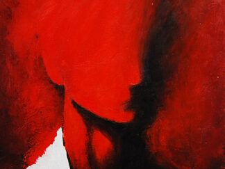 Abstract acrylic painting in vibrant red and black, minimalist expressionist style, textured background_zhanna
