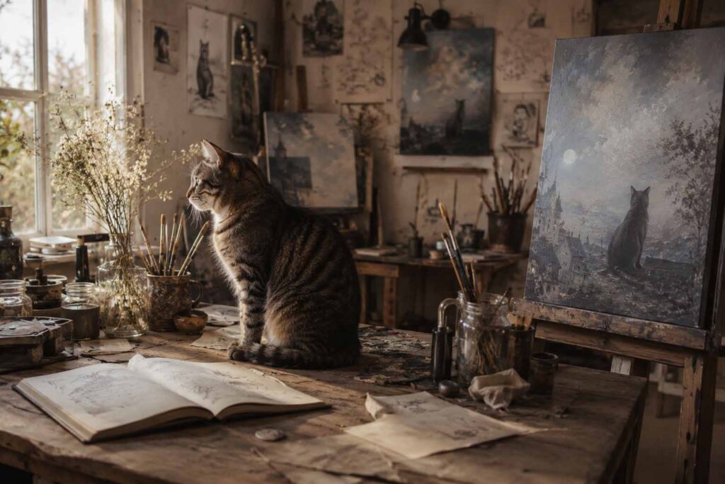 Why Cats Return to My Paintings may 7, 2026,cat in the studio